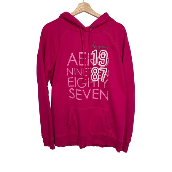 Aeropostale Y2K Pink Hoodie Sweatshirt Slim Fit Long Sleeve Pink Size XL - Picture 1 of 11